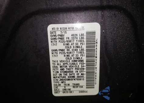 2015 Nissan Rogue Select S z USA, uszkodzony, nr VIN JN8AS5MV8FW769910